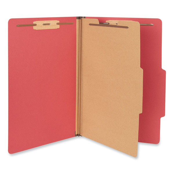 Bright Colored Pressboard Classification Folders, 2" Expansion, 1 Divider, 4 Fasteners, Legal Size, Ruby Red Exterior, 10/Box [SKU: UNV10213]