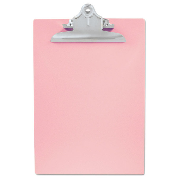Recycled Plastic Clipboard with Ruler Edge, 1" Clip Capacity, Holds 8.5 x 11 Sheets, Pink [SKU: SAU21800]