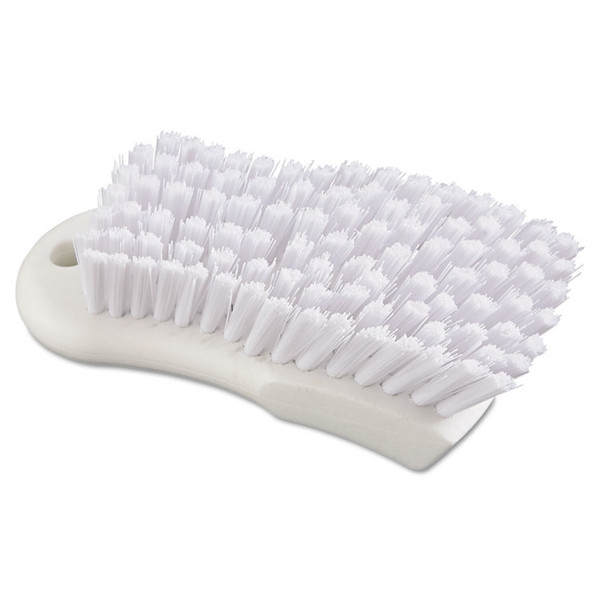 Scrub Brush, White Polypropylene Bristles, 6" Brush, 6" Handle [SKU: BWKFSCBWH]