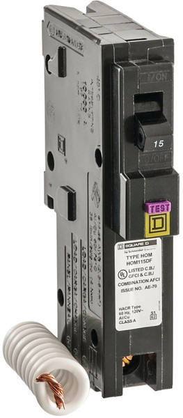 Square D HOM115DFC Circuit Breaker, Dual Function, Mini, 15 A, 1 -Pole, 120 V, Plug Mounting [SKU: ORG6995005]