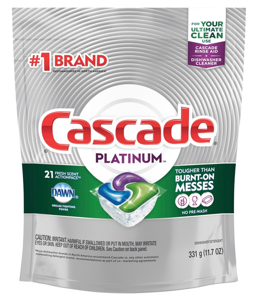 Cascade Platinum 80720 Dishwasher Detergent, 11.7 oz, Solid, Fresh, White [SKU: ORG0778183]