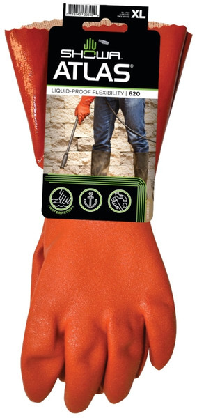 ATLAS 620XL-10.RT Coated Gloves, XL, 12 in L, Gauntlet Cuff, PVC Glove, Orange [SKU: ORG1046598]
