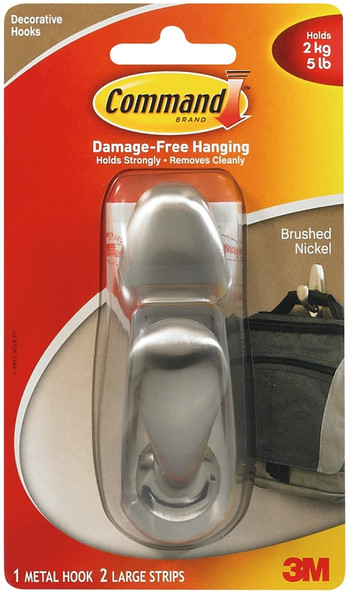 Command Forever Classic Series FC13-BN Decorative Hook, 5 lb, 1-Hook, Metal, Brushed Nickel [SKU: ORG9327321]