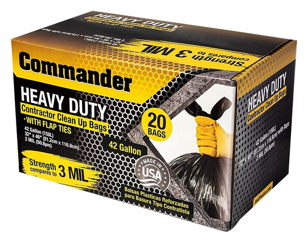 Ultrasac Commander 3MCON20 Heavy-Duty Contractor Clean-Up Bag, 42 gal Capacity, Polyethylene, Black [SKU: ORG3276102]