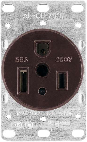 Eaton Cooper Wiring 1254-BOX Power Receptacle, 2 -Pole, 250 V, 50 A, NEMA: NEMA 6-50R, Brown [SKU: ORG6877575]