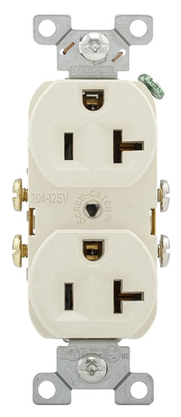 Eaton Wiring Devices CR20LA Duplex Receptacle Wallplate, 2 -Pole, 20 A, 125 V, Side Wiring, NEMA: 5-20R [SKU: ORG3405420]