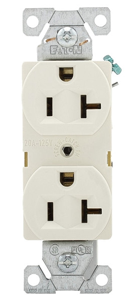 Eaton Wiring Devices BR BR20LA Duplex Receptacle Wallplate, 2 -Pole, 20 A, 125 V, Back, Side Wiring, NEMA: 5-20R [SKU: ORG7211238]