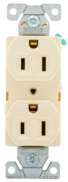 Eaton Wiring Devices BR15LA Duplex Receptacle, 2 -Pole, 15 A, 125 V, Back, Side Wiring, NEMA: 5-15R, Light Almond [SKU: ORG7193709]