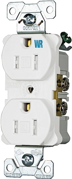 Eaton Wiring Devices TWRBR15W-BXSP Duplex Receptacle, 2 -Pole, 15 A, 125 V, Back, Side Wiring, NEMA: 5-15R, White [SKU: ORG0567529]