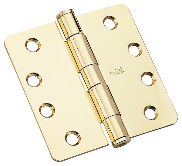 National Hardware 179RC Series N236-142 Standard Weight Template Hinge, 4 in H Frame Leaf, Steel, Bright Brass, 85 lb [SKU: ORG7197494]
