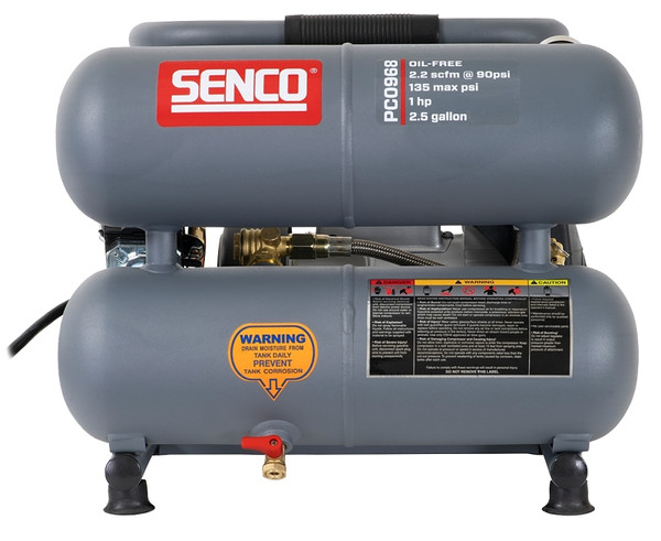 SENCO PC0968 Trim Air Compressor, 2.5 gal Tank, 1 hp, 115 V, 135 psi Pressure, 2.2 scfm Air [SKU: ORG0297333]