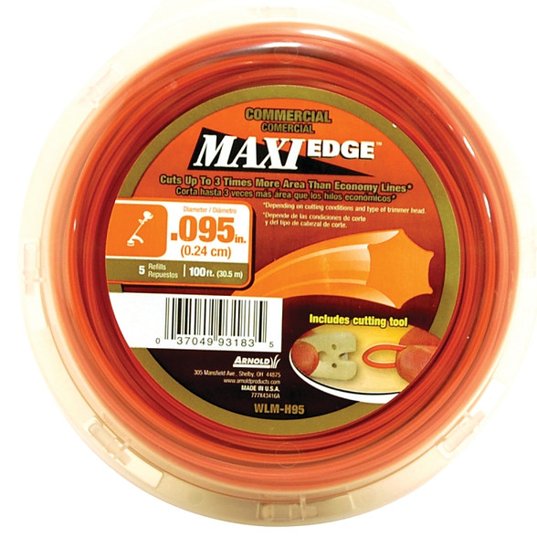 ARNOLD Maxi Edge WLM-H95 Trimmer Line, 0.095 in Dia, 100 ft L, Polymer, Orange [SKU: ORG0368670]