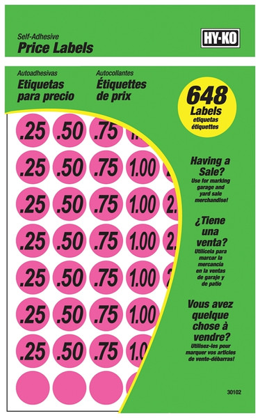 HY-KO 30102 Price Label, Black Legend, Pink Background [SKU: ORG9942020]