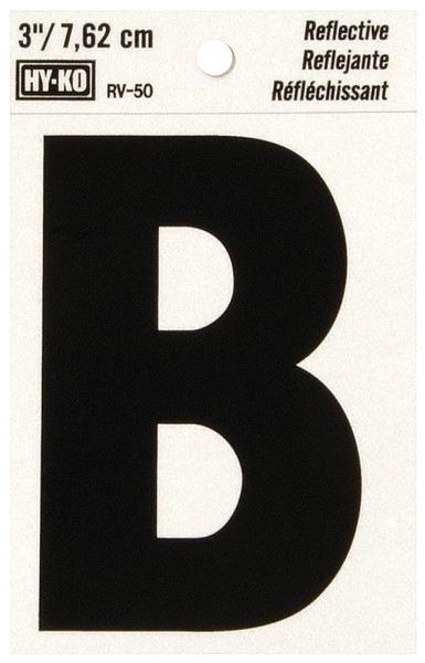 HY-KO RV-50/B Reflective Letter, Character: B, 3 in H Character, Black Character, Silver Background, Vinyl [SKU: ORG0198549]