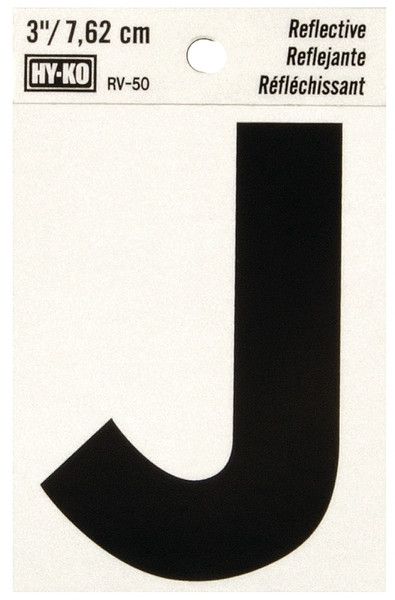 HY-KO RV-50/J Reflective Letter, Character: J, 3 in H Character, Black Character, Silver Background, Vinyl [SKU: ORG0199323]