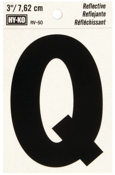 HY-KO RV-50/Q Reflective Letter, Character: Q, 3 in H Character, Black Character, Silver Background, Vinyl [SKU: ORG0199745]