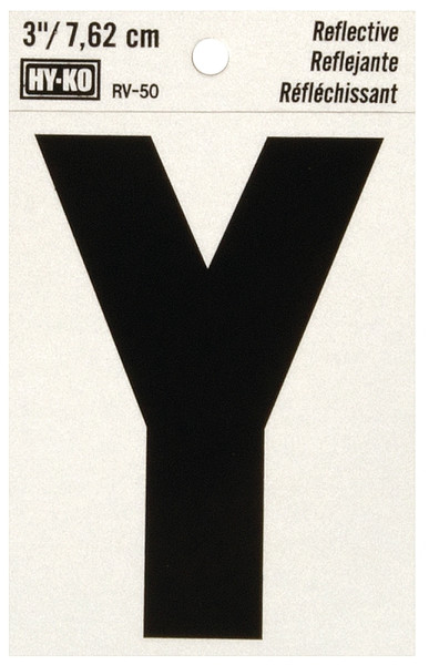HY-KO RV-50/Y Reflective Letter, Character: Y, 3 in H Character, Black Character, Silver Background, Vinyl [SKU: ORG0200204]