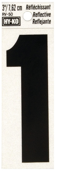 HY-KO RV-50/1 Reflective Sign, Character: 1, 3 in H Character, Black Character, Silver Background, Vinyl [SKU: ORG0200410]
