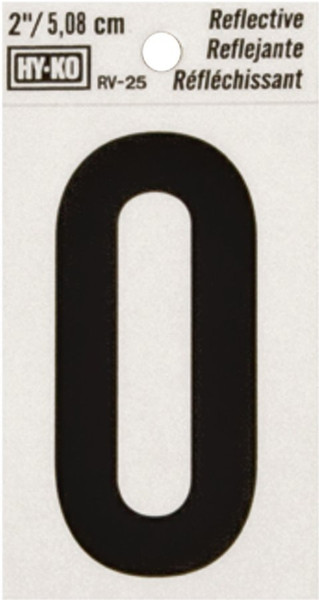 HY-KO RV-25/0 Reflective Sign, Character: 0, 2 in H Character, Black Character, Silver Background, Vinyl [SKU: ORG0310177]