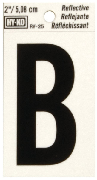 HY-KO RV-25/B Reflective Letter, Character: B, 2 in H Character, Black Character, Silver Background, Vinyl [SKU: ORG0724021]