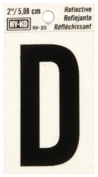 HY-KO RV-25/D Reflective Letter, Character: D, 2 in H Character, Black Character, Silver Background, Vinyl [SKU: ORG3431541]