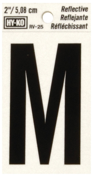 HY-KO RV-25/M Reflective Letter, Character: M, 2 in H Character, Black Character, Silver Background, Vinyl [SKU: ORG4523197]
