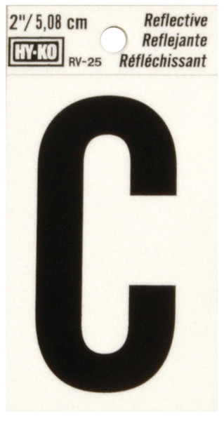 HY-KO RV-25/C Reflective Letter, Character: C, 2 in H Character, Black Character, Silver Background, Vinyl [SKU: ORG5470117]