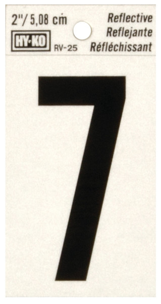 HY-KO RV-25/7 Reflective Sign, Character: 7, 2 in H Character, Black Character, Silver Background, Vinyl [SKU: ORG6122436]