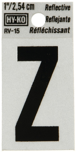 HY-KO RV-15/Z Reflective Letter, Character: Z, 1 in H Character, Black Character, Silver Background, Vinyl [SKU: ORG6246573]