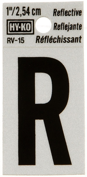 HY-KO RV-15/R Reflective Letter, Character: R, 1 in H Character, Black Character, Silver Background, Vinyl [SKU: ORG6248983]