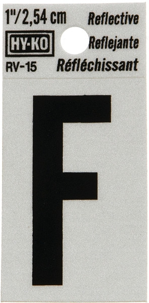HY-KO RV-15/F Reflective Letter, Character: F, 1 in H Character, Black Character, Silver Background, Vinyl [SKU: ORG6259097]