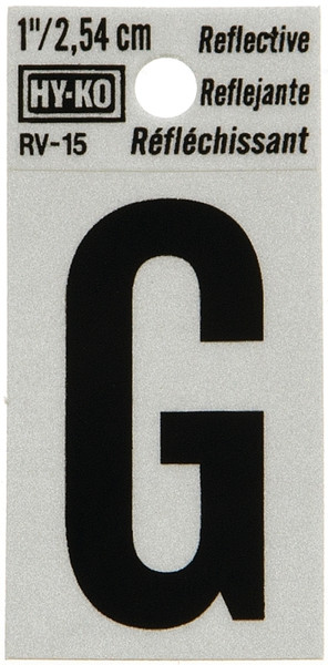 HY-KO RV-15/G Reflective Letter, Character: G, 1 in H Character, Black Character, Silver Background, Vinyl [SKU: ORG6259261]