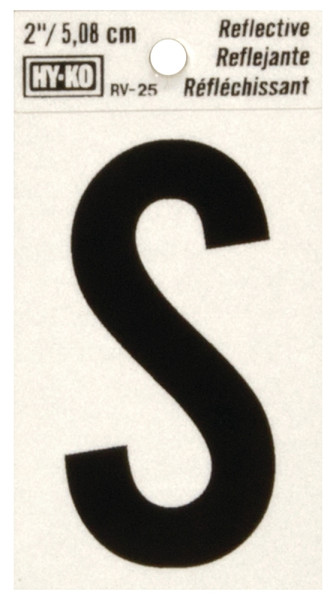 HY-KO RV-25/S Reflective Letter, Character: S, 2 in H Character, Black Character, Silver Background, Vinyl [SKU: ORG7896913]