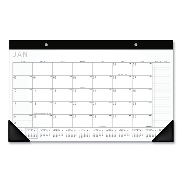 Contemporary Monthly Desk Pad, 18 x 11, White Sheets, Black Binding/Corners,12-Month (Jan to Dec): 2024 [SKU: AAGSK14X00]