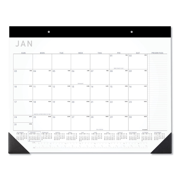 Contemporary Monthly Desk Pad, 22 x 17, White Sheets, Black Binding/Corners,12-Month (Jan to Dec): 2024 [SKU: AAGSK24X00]
