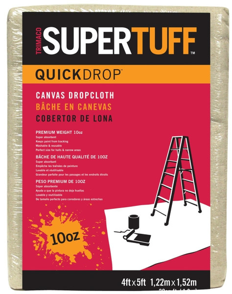 Trimaco SUPERTUFF 51125 Drop Cloth, 5 ft L, 4 ft W, Canvas, Beige/Cream [SKU: ORG2001089]