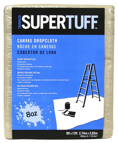 Trimaco SUPERTUFF 58901 Drop Cloth, 12 ft L, 9 ft W, Canvas, Tan [SKU: ORG3643384]