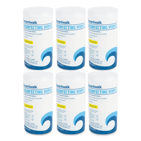 Disinfecting Wipes, 7 x 8, Lemon Scent, 75/Canister, 6 Canisters/Carton [SKU: BWK455W75]
