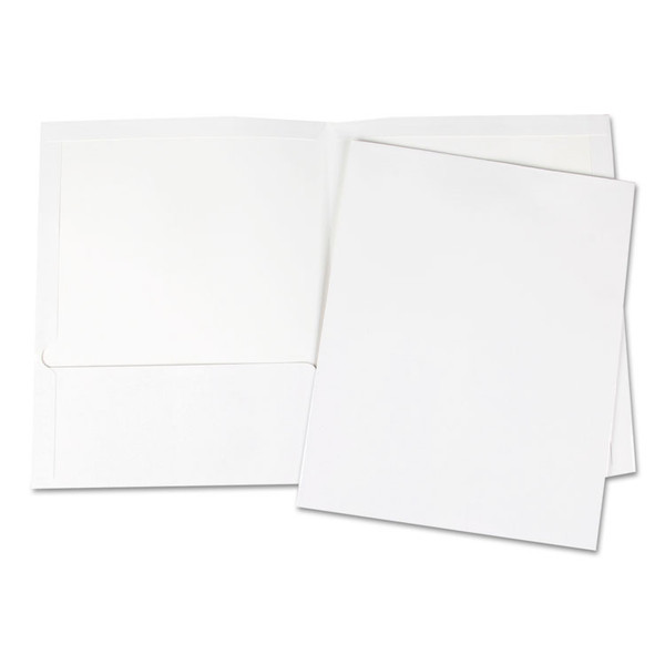 Laminated Two-Pocket Portfolios, Cardboard Paper, 100-Sheet Capacity, 11 x 8.5, White, 25/Box [SKU: UNV56417]