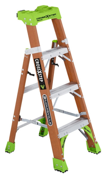 Louisville FXS1504 Cross Step Ladder, 102 in Max Reach H, 4-Step, 300 lb, Type IA Duty Rating, 3 in D Step, Fiberglass [SKU: ORG0906479]