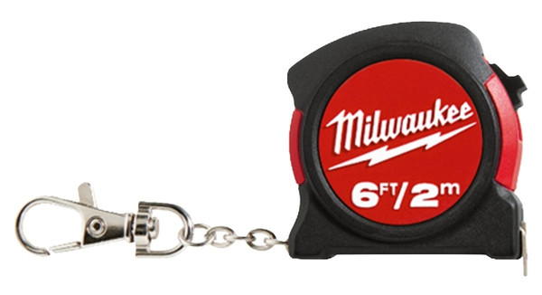 Milwaukee 48-22-5506 Keychain Tape Measure, 6 ft L Blade, 13 mm W Blade, Steel Blade, ABS Case, Black/Red Case [SKU: ORG1384916]
