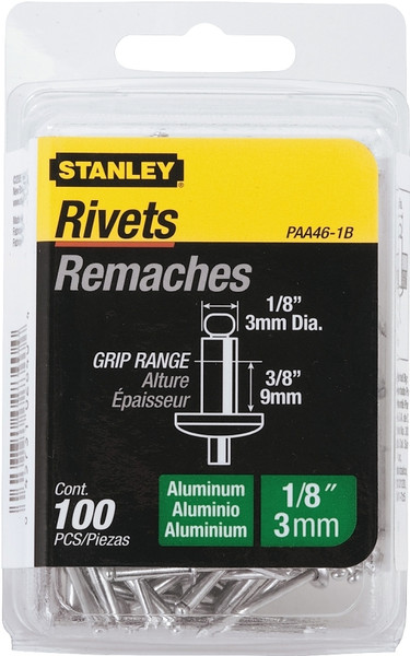 RIVET 1/8X3/8IN ALUMINUM 100PK [SKU: ORG0387803]