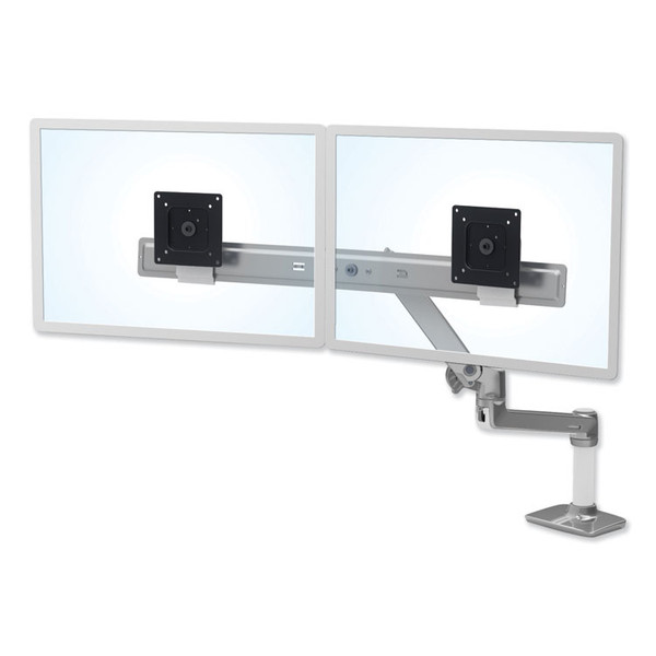 LX Dual Direct Monitor Arm, For 25" Monitors, 360 deg Rotation, 30 deg Tilt, 360 deg Pan, Polished Aluminum, Supports 11 lb [SKU: ERG45489026]
