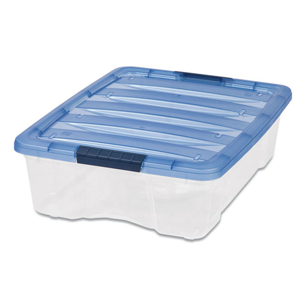 Stack and Pull Latching Flat Lid Storage Box, 6.73 gal, 16.5" x 22" x 6.5", Clear/Translucent Blue [SKU: IRS100364]