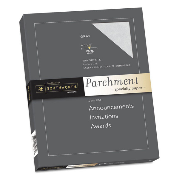 Parchment Specialty Paper, 24 lb Bond Weight, 8.5 x 11, Gray, 100/Pack [SKU: SOUP974CK336]