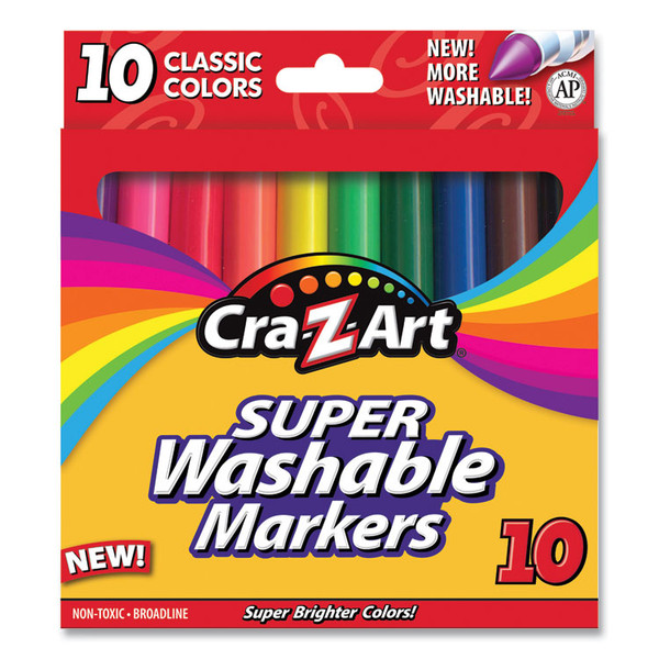 Super Washable Markers, Broad Bullet Tip, Assorted Colors, 10/Set [SKU: CZA1000224]