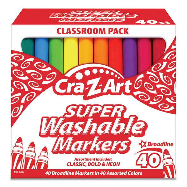Super Washable Markers, Broad Bullet Tip, Assorted Colors, 40/Set [SKU: CZA740106]
