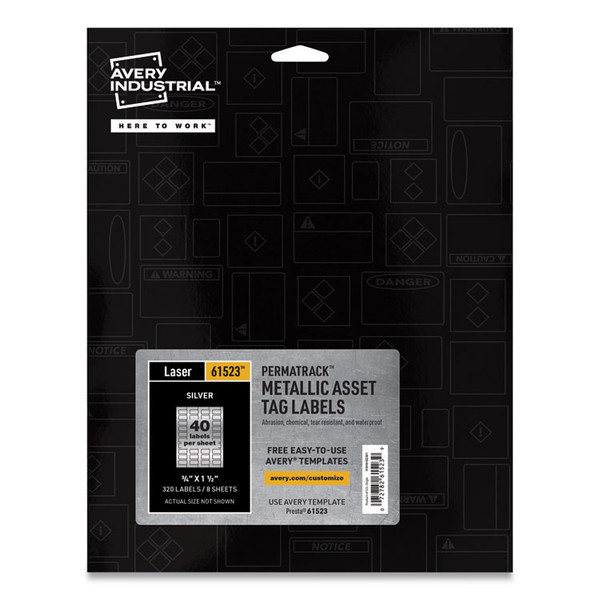 PermaTrack Metallic Asset Tag Labels, Laser Printers, 0.75 x 1.5, Metallic Silver, 40/Sheet, 8 Sheets/Pack [SKU: AVE61523]