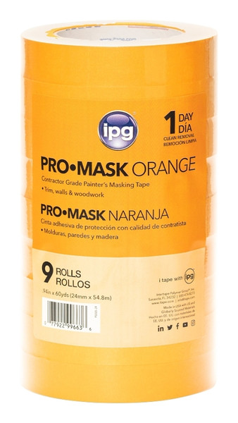 IPG PG505-24 (99663) Masking Tape, 60 yd L, 1 in W, Crepe Paper Backing, Orange [SKU: ORG4110938]
