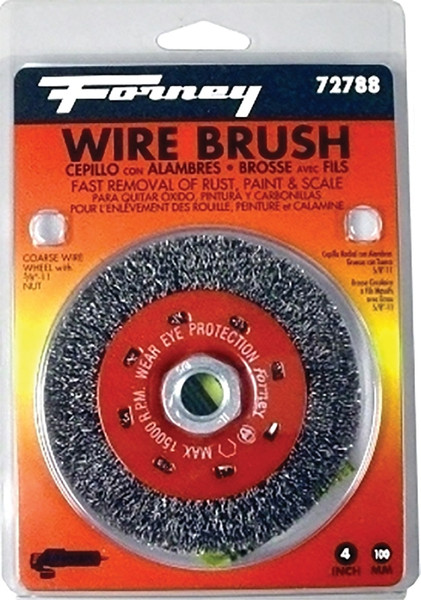 Forney 72788 Wire Wheel Brush, 4 in Dia, 5/8-11 Arbor/Shank, 0.012 in Dia Bristle, Carbon Steel Bristle [SKU: ORG8912537]